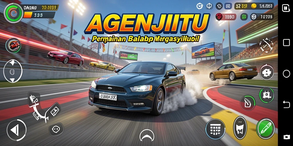 Screenshot gameplay AGENJITU menampilkan balapan yang seru dan mobil kustom yang keren.