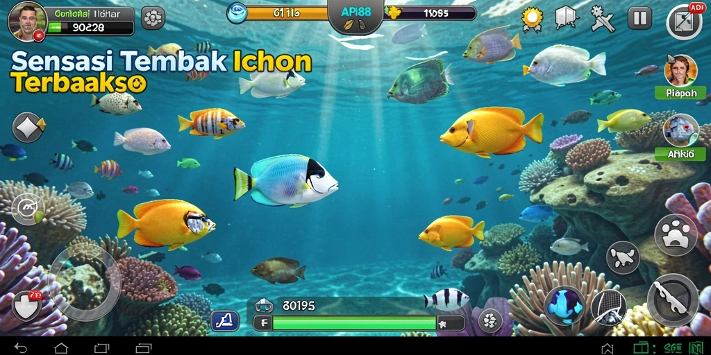 Gameplay seru dalam API88 saat menembak ikan berwarna-warni.