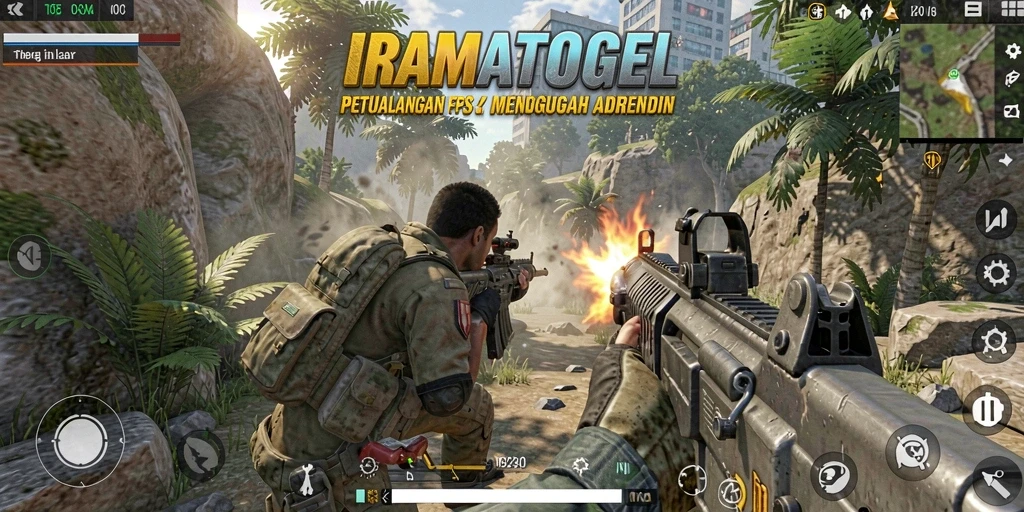 Screenshot menampilkan aksi seru dalam game FPS IRAMATOGEL.