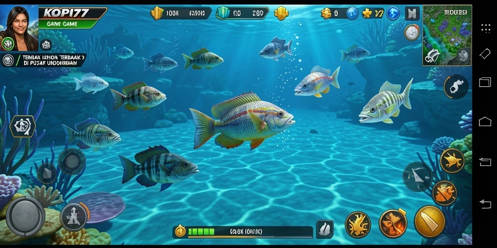Screenshot KOPI77 menampilkan aksi seru dalam menembak ikan.