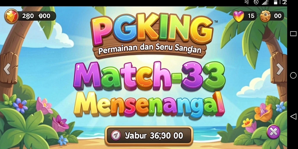 Tampilan gameplay PGKING yang penuh warna dalam tantangan Match-3.