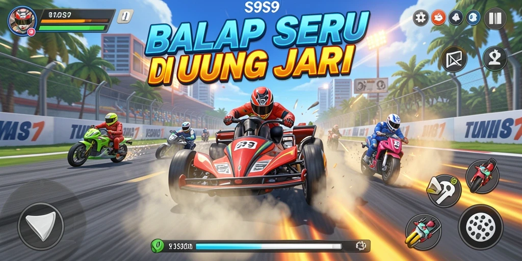 Gameplay menegangkan di S9S9 yang menunjukkan aksi balap seru.