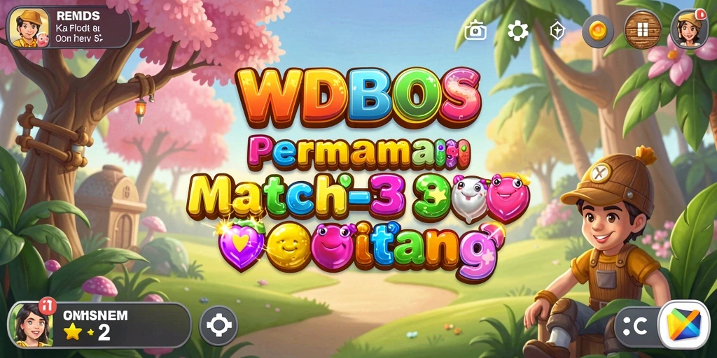 Screenshot WDBOS menampilkan momen seru saat mencocokkan permata dalam game Match-3.